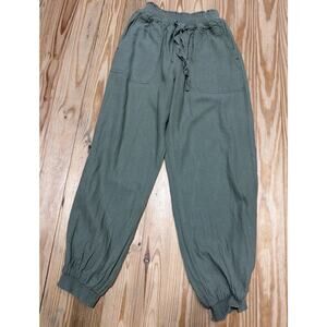 Love Tree Linen Blend Jogger Pants Drawstring Waist Women's Medium Green Comfort
